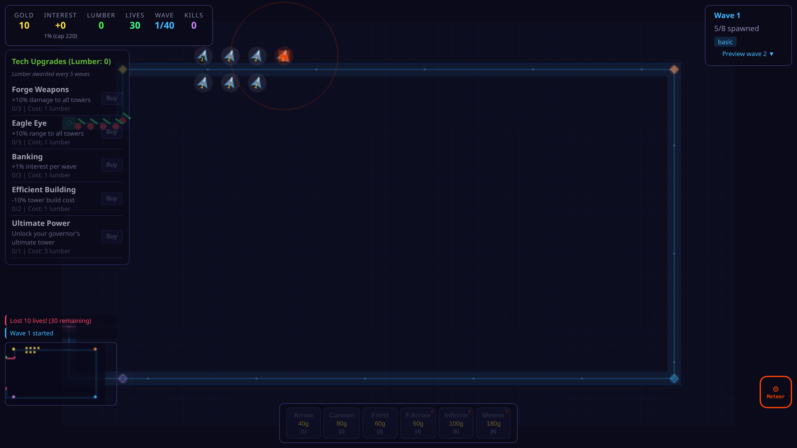 Active gameplay with towers and enemies